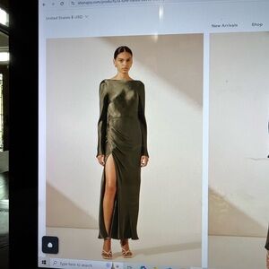 Shona Joy Green Long Sleeve Gown with Bishop Sleeves